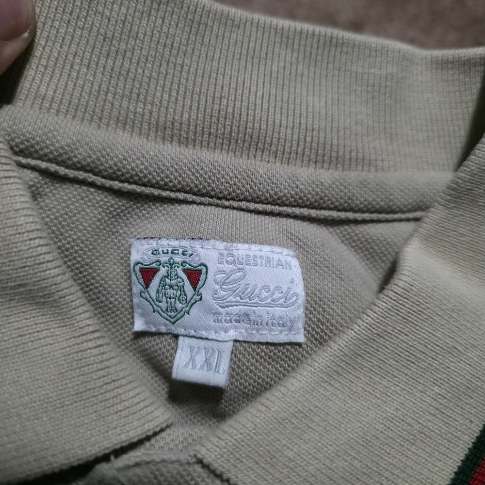 Gucci Equestrian Polo Shirt Beige Tan Made in Italy Mens Size XXL *FITS Large* - Picture 2 of 13